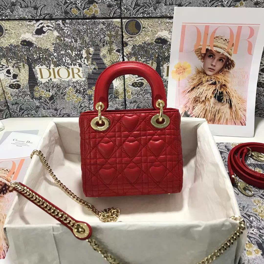 Dior M0505 Mini Dior Lady Bag Red Cannage lambskin Gold with Red Logo - Default Title - View 2