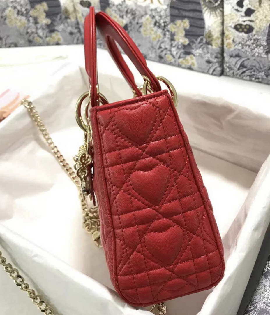 Dior M0505 Mini Dior Lady Bag Red Cannage lambskin Gold with Red Logo - Default Title - View 3