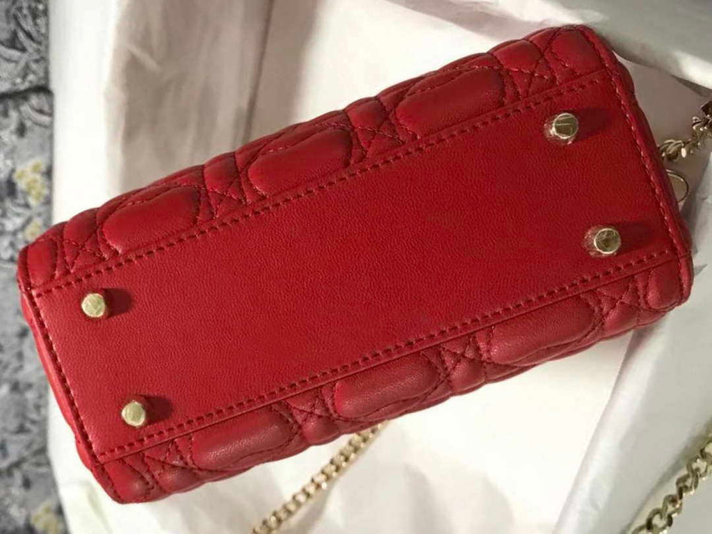 Dior M0505 Mini Dior Lady Bag Red Cannage lambskin Gold with Red Logo