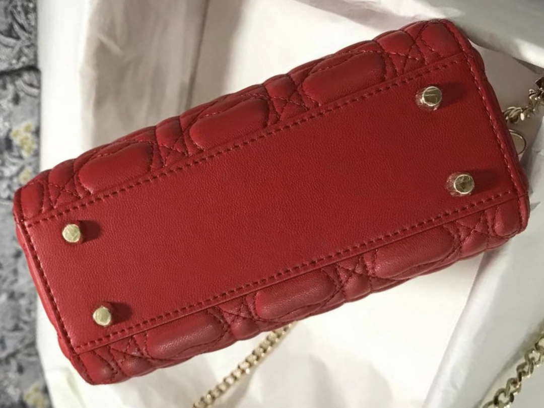 Dior M0505 Mini Dior Lady Bag Red Cannage lambskin Gold with Red Logo - Default Title - View 4