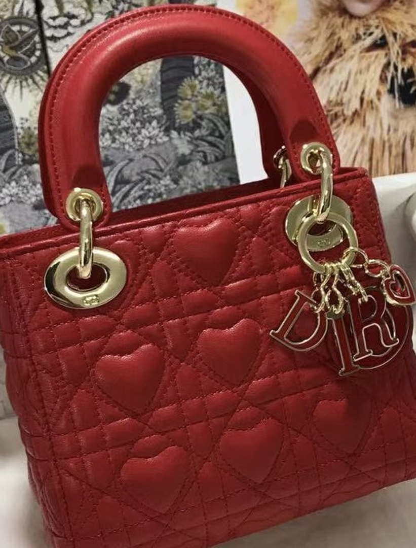 Dior M0505 Mini Dior Lady Bag Red Cannage lambskin Gold with Red Logo - Default Title - View 5