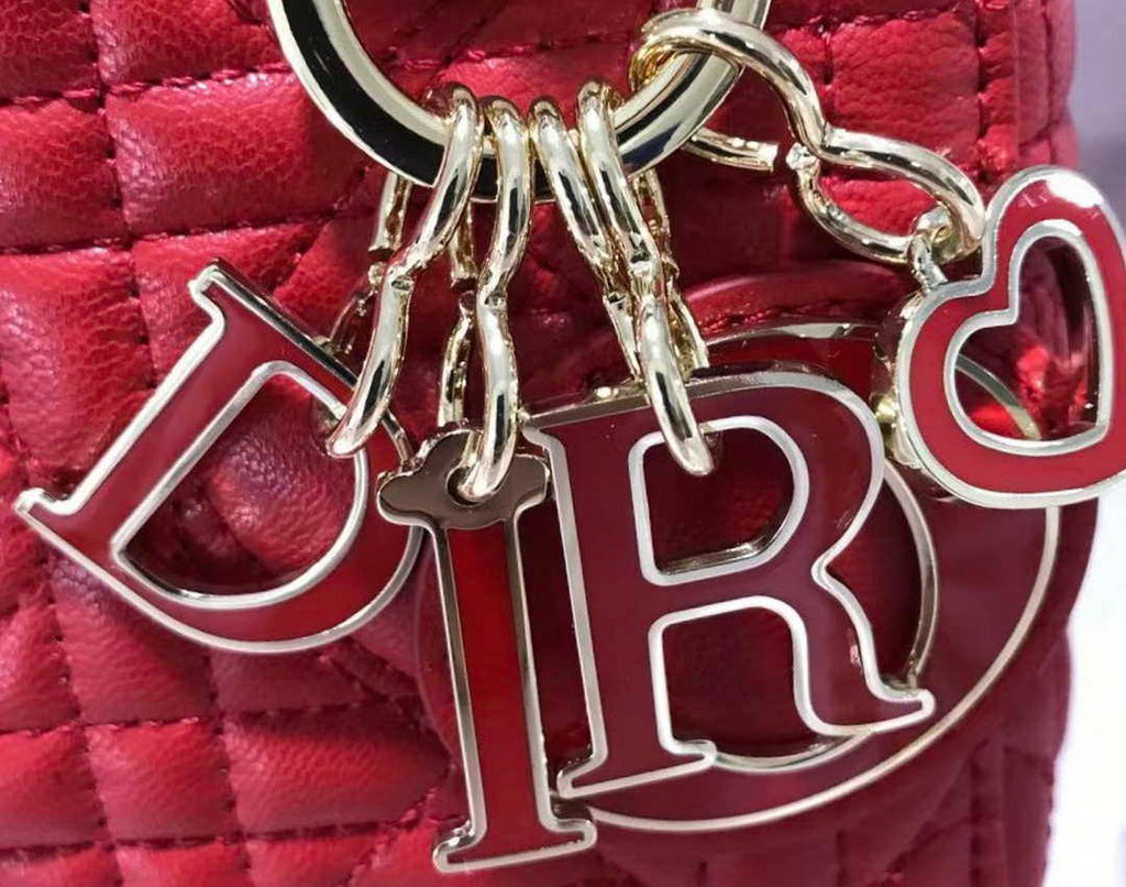 Dior M0505 Mini Dior Lady Bag Red Cannage lambskin Gold with Red Logo