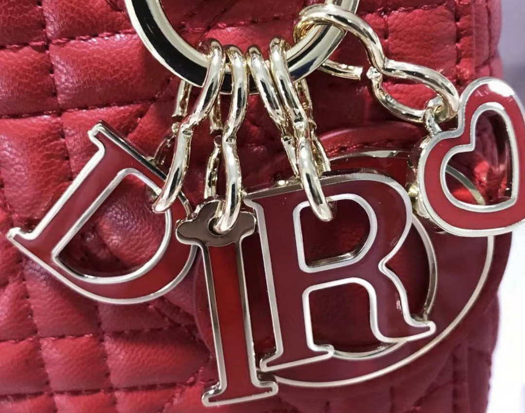 Dior M0505 Mini Dior Lady Bag Red Cannage lambskin Gold with Red Logo - Default Title - View 6