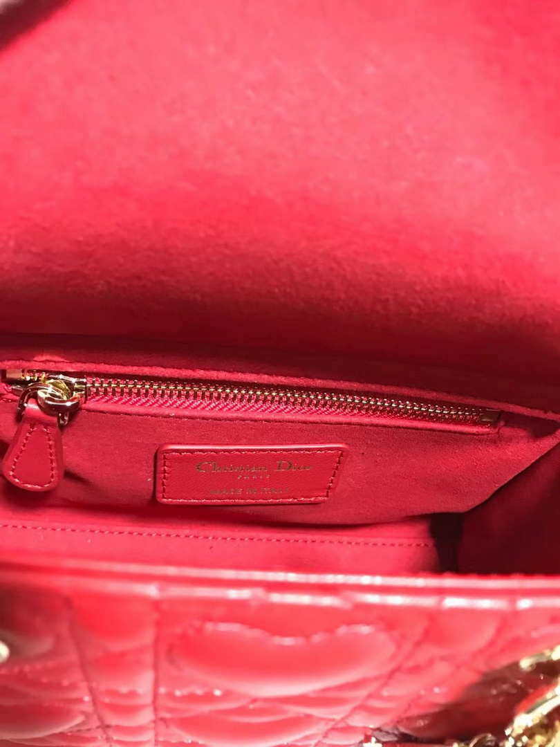 Dior M0505 Mini Dior Lady Bag Red Cannage lambskin Gold with Red Logo - Default Title - View 8