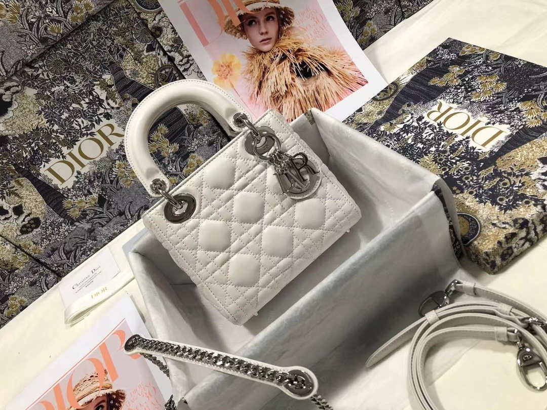 Dior M0505 Mini Dior Lady Bag White Cannage lambskin Sliver - Default Title - View 1