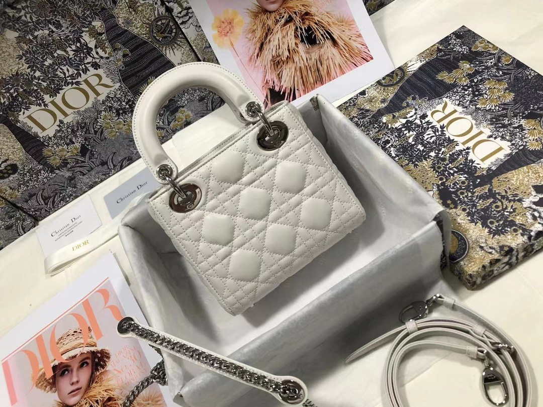 Dior M0505 Mini Dior Lady Bag White Cannage lambskin Sliver - Default Title - View 2
