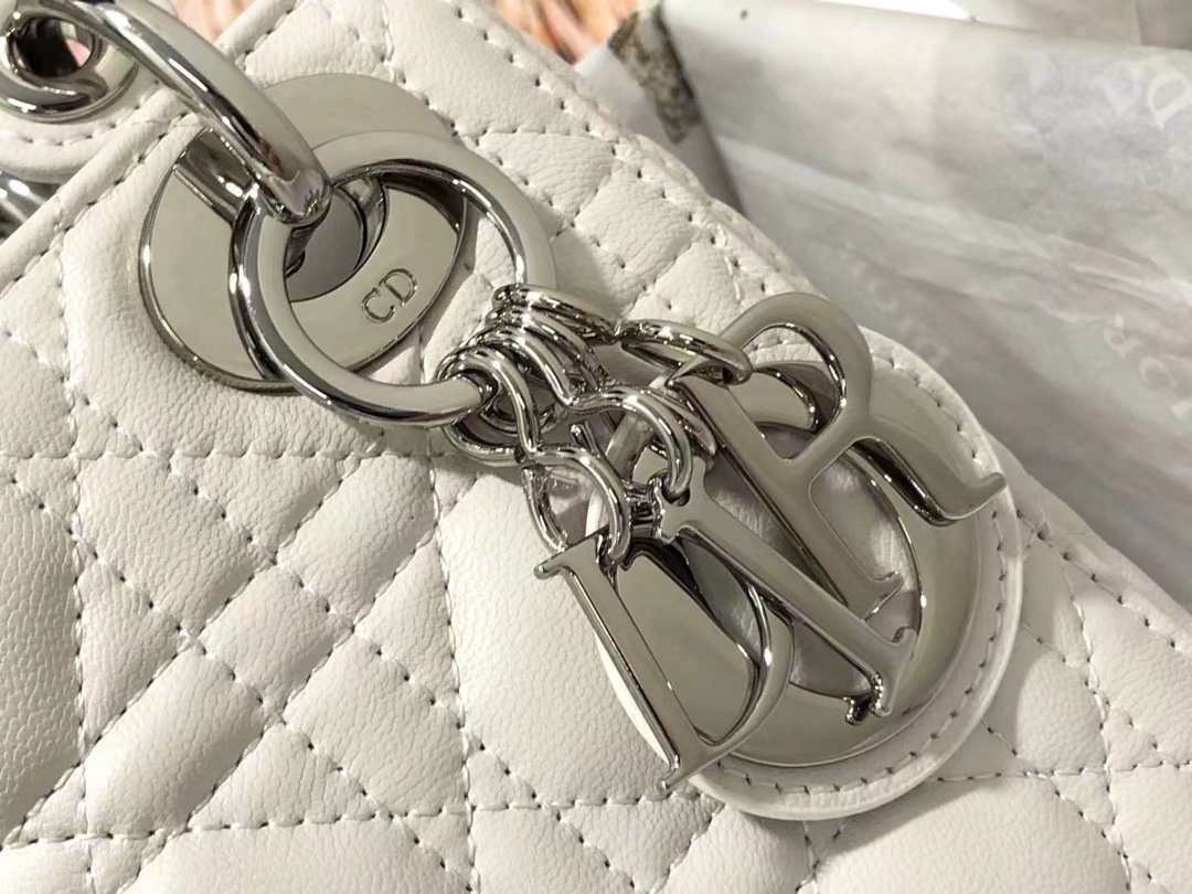 Dior M0505 Mini Dior Lady Bag White Cannage lambskin Sliver
