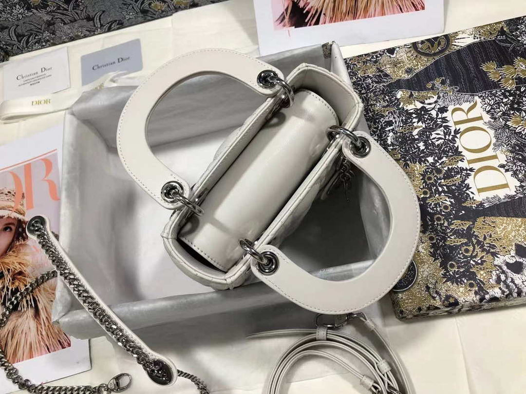 Dior M0505 Mini Dior Lady Bag White Cannage lambskin Sliver