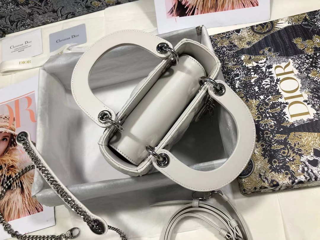 Dior M0505 Mini Dior Lady Bag White Cannage lambskin Sliver - Default Title - View 7