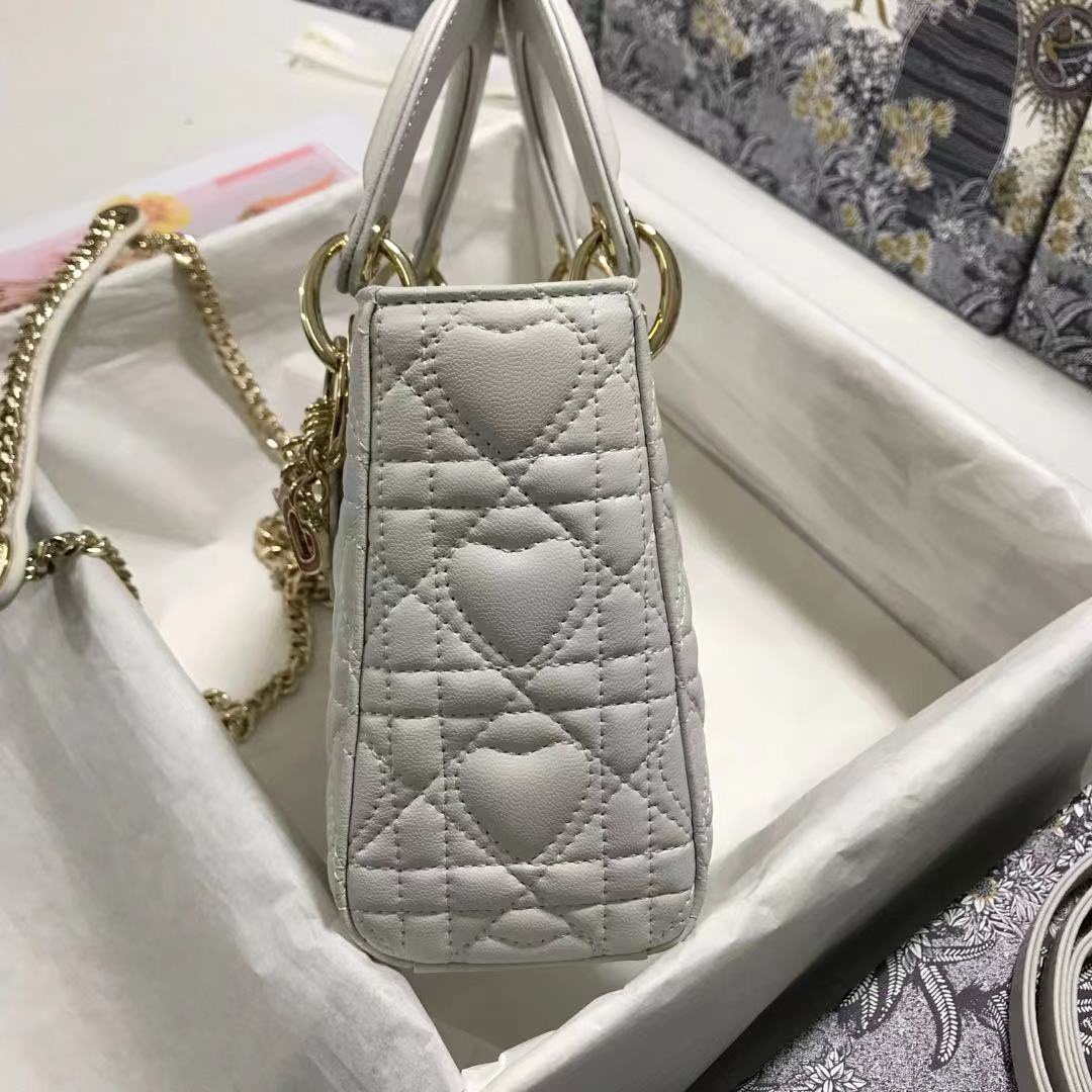 Dior M0505 Mini Dior Lady Bag White Cannage lambskin Gold with Red Logo - Default Title - View 3