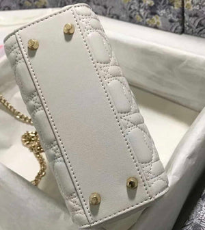 Dior M0505 Mini Dior Lady Bag White Cannage lambskin Gold with Red Logo - Default Title - View 4