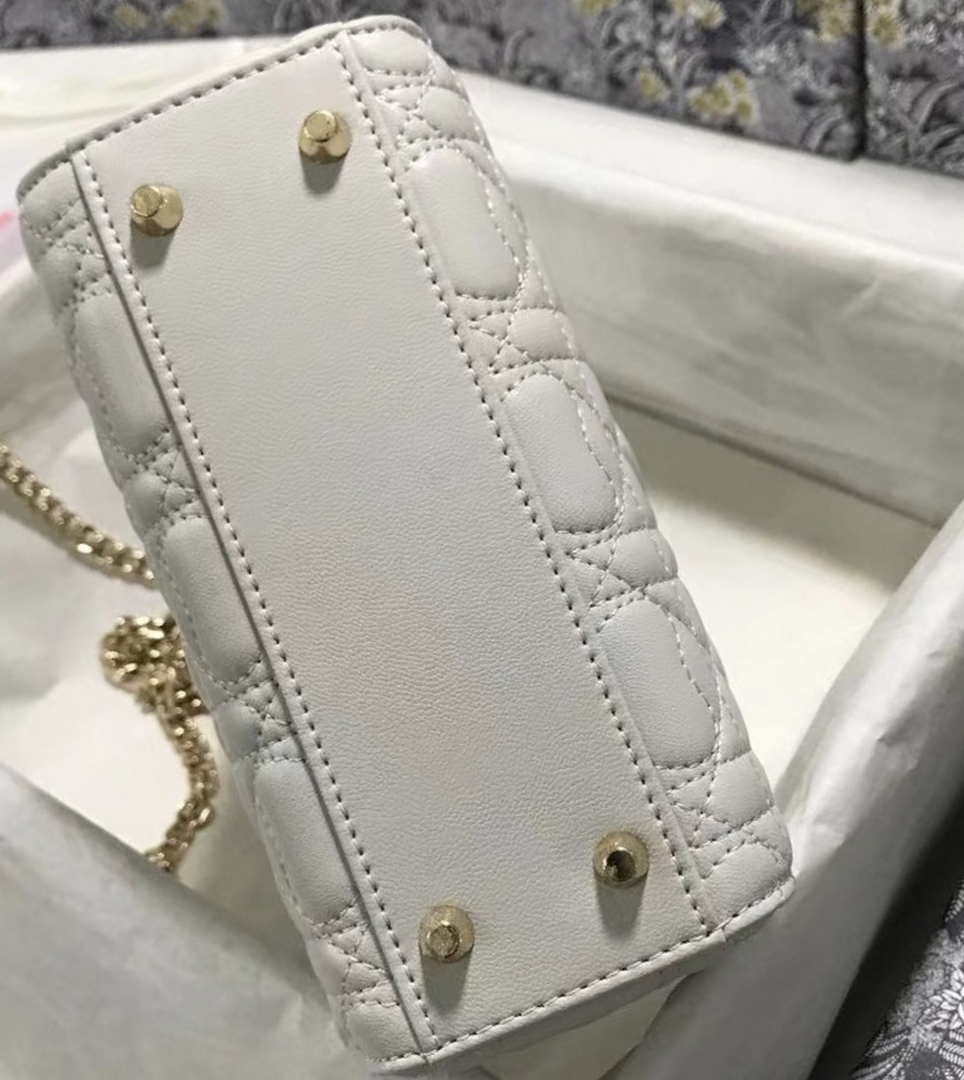 Dior M0505 Mini Dior Lady Bag White Cannage lambskin Gold with Red Logo - Default Title - View 4
