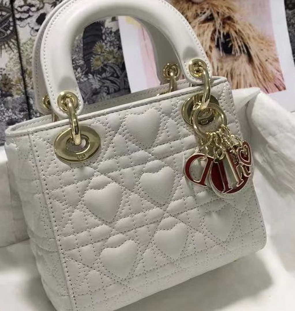 Dior M0505 Mini Dior Lady Bag White Cannage lambskin Gold with Red Logo - Default Title - View 5