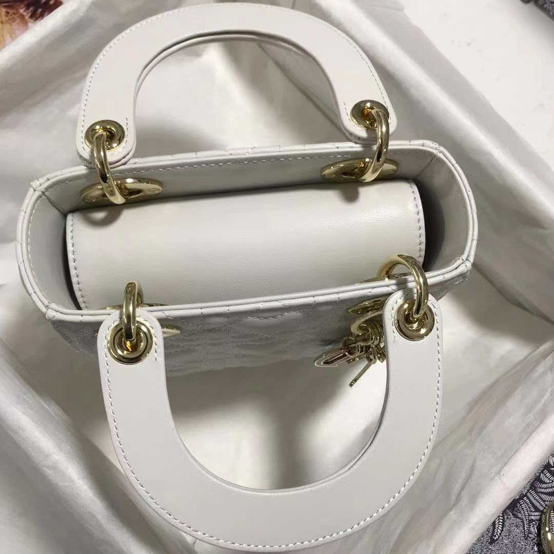 Dior M0505 Mini Dior Lady Bag White Cannage lambskin Gold with Red Logo