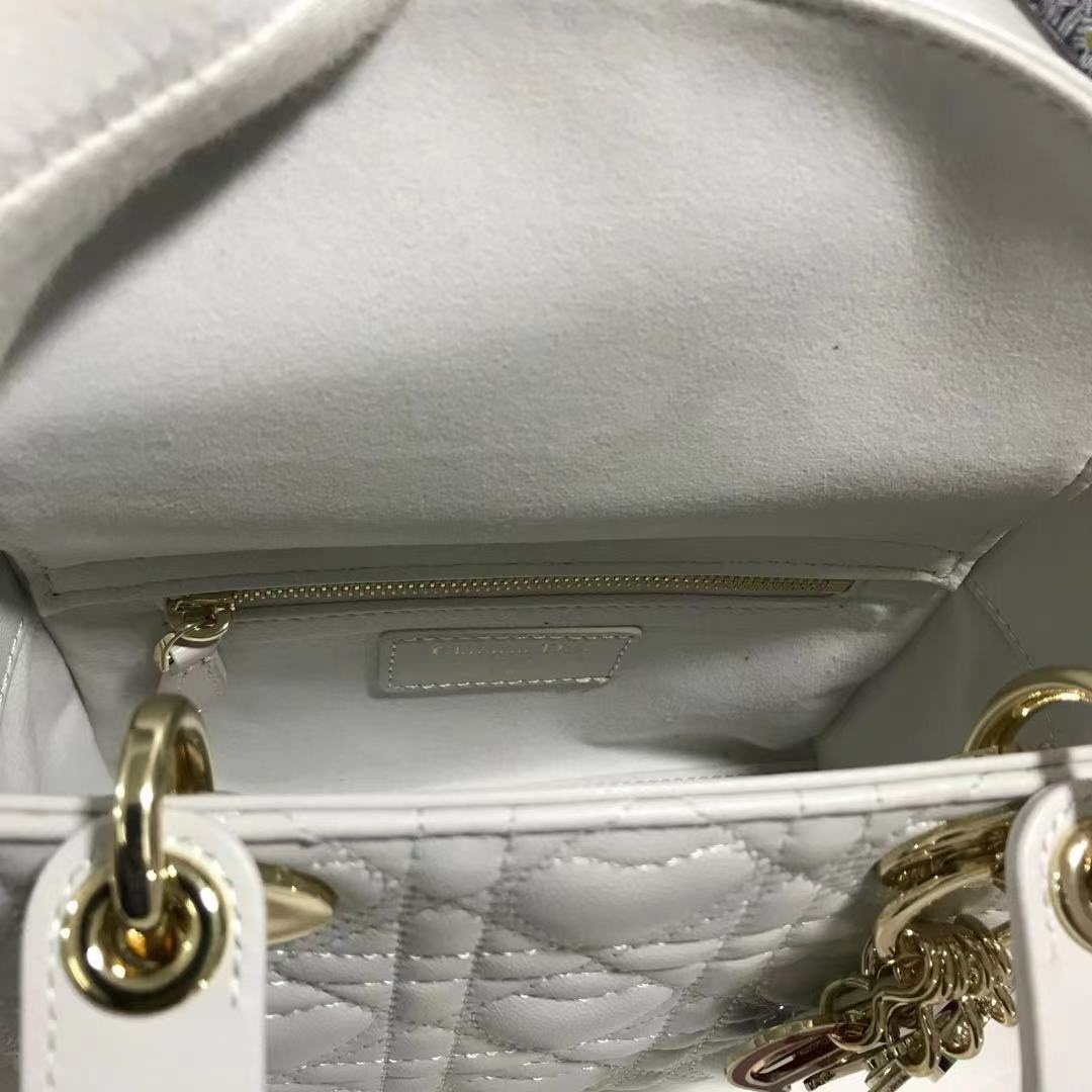 Dior M0505 Mini Dior Lady Bag White Cannage lambskin Gold with Red Logo