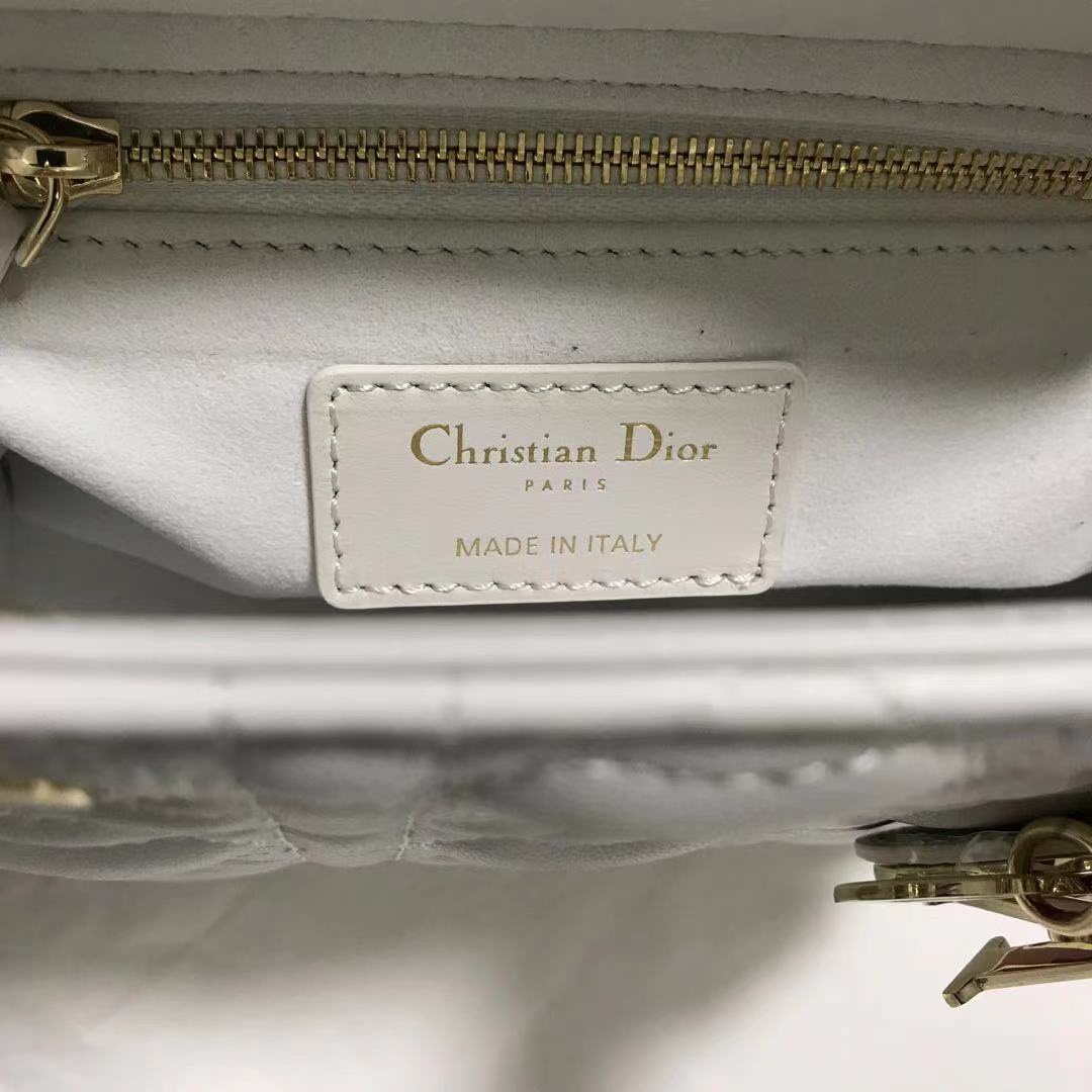 Dior M0505 Mini Dior Lady Bag White Cannage lambskin Gold with Red Logo