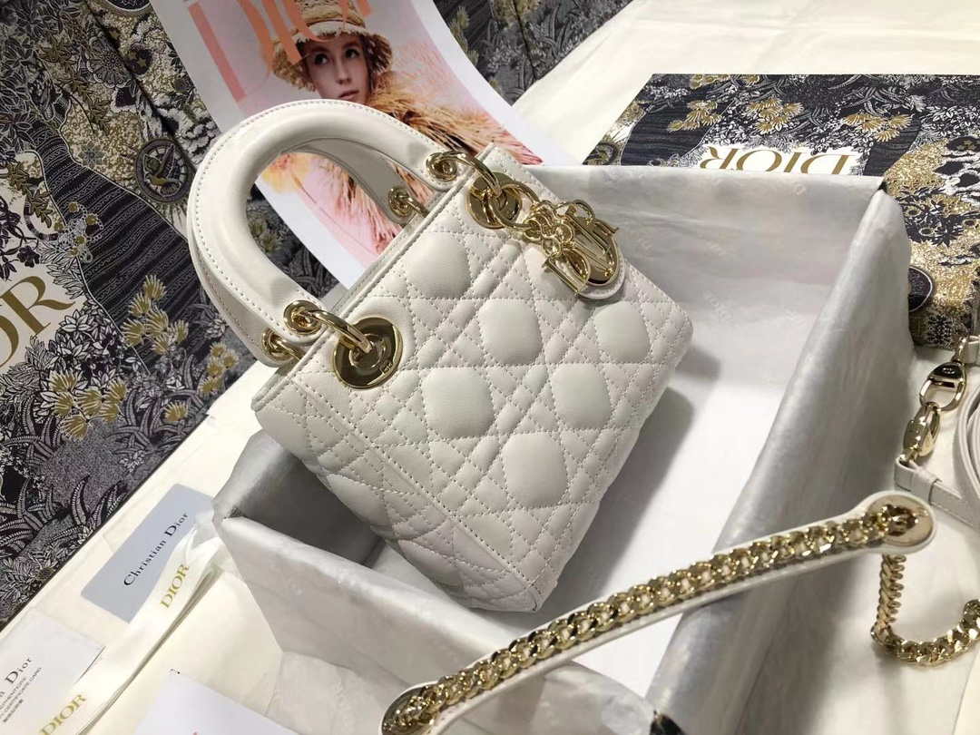 Dior M0505 Mini Dior Lady Bag White Cannage lambskin Gold - Default Title - View 4