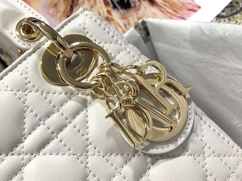 Dior M0505 Mini Dior Lady Bag White Cannage lambskin Gold