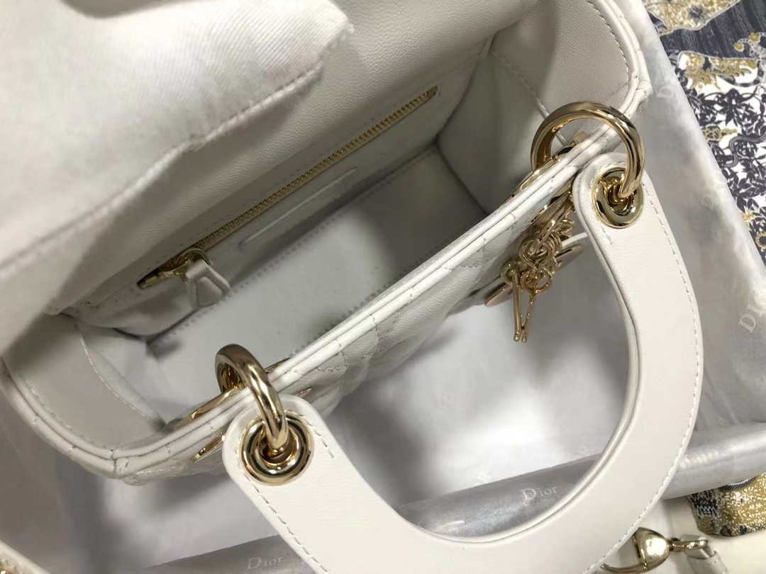 Dior M0505 Mini Dior Lady Bag White Cannage lambskin Gold