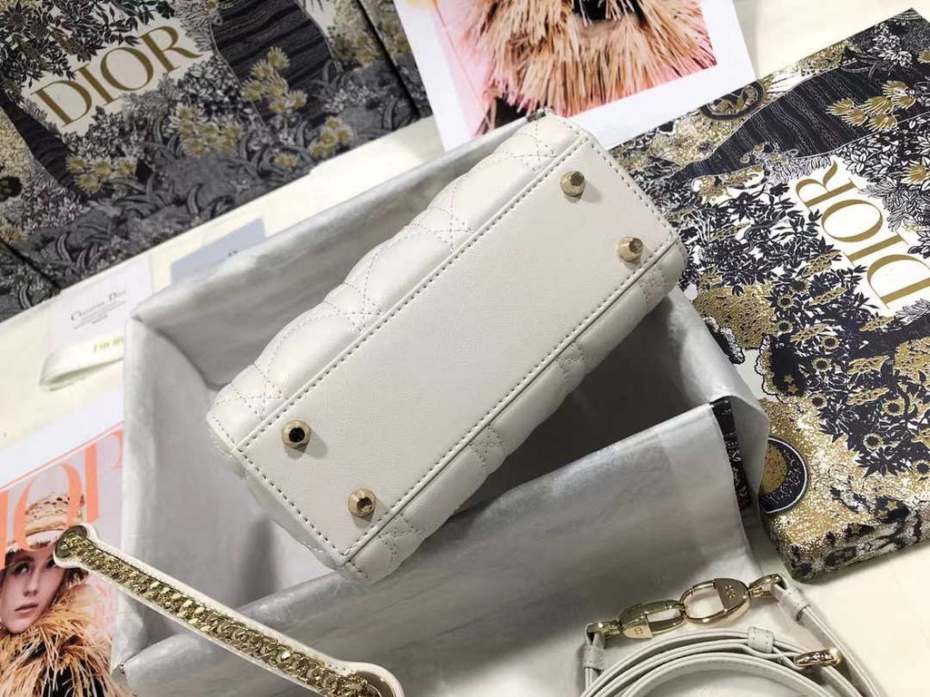 Dior M0505 Mini Dior Lady Bag White Cannage lambskin Gold