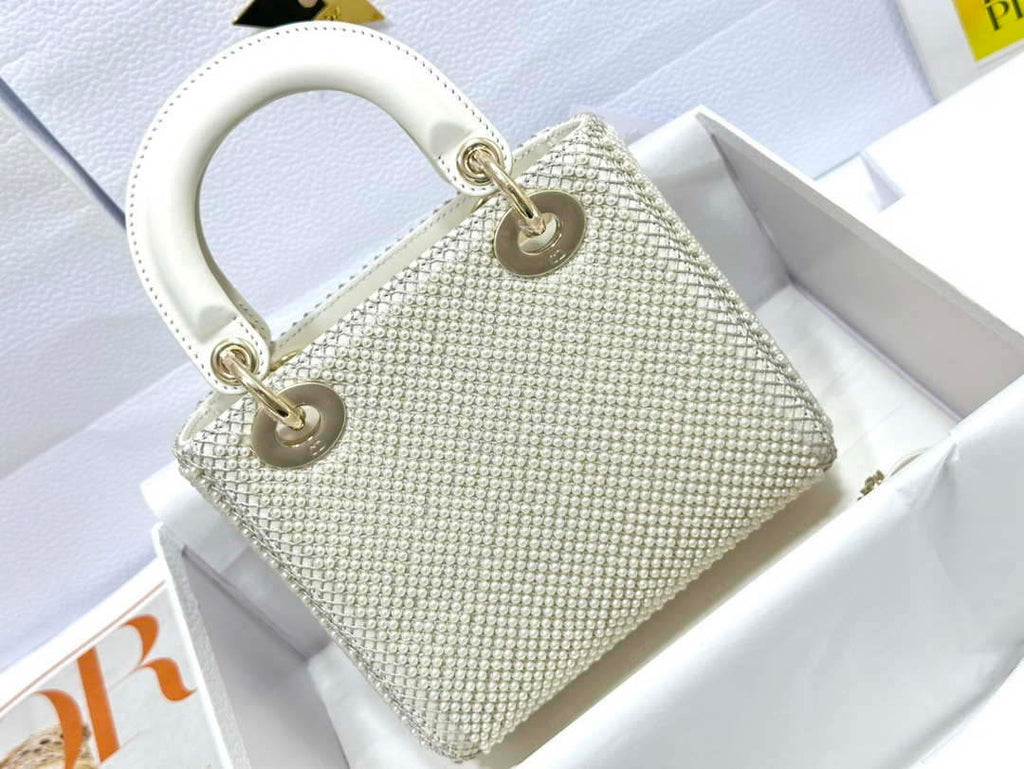 Dior M0505 Mini Dior Lady Bag White Embroidered white resin beads