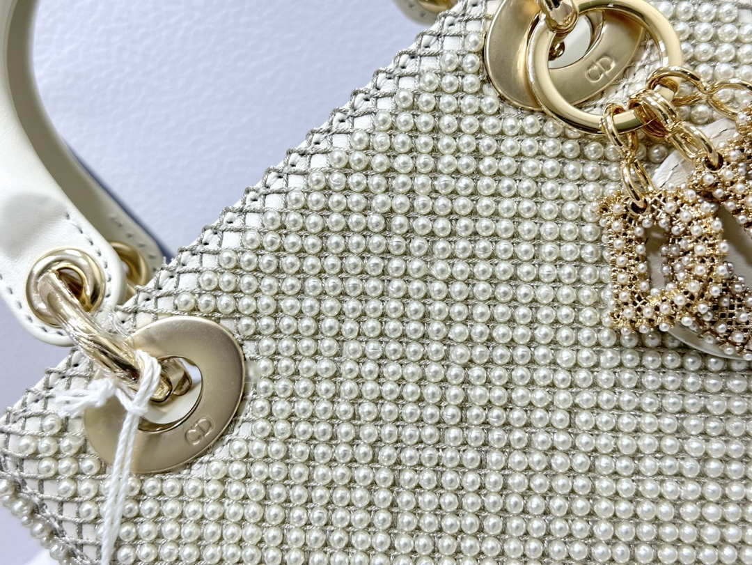 Dior M0505 Mini Dior Lady Bag White Embroidered white resin beads
