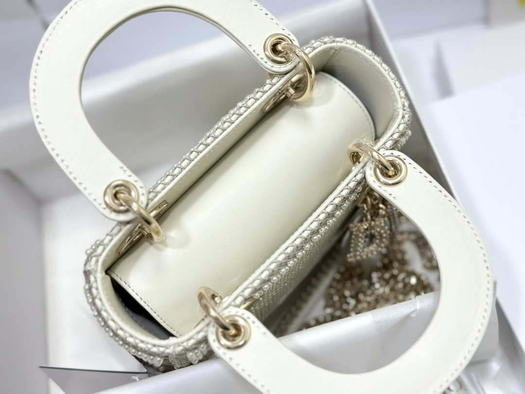 Dior M0505 Mini Dior Lady Bag White Embroidered white resin beads