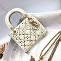 Dior M0505 Mini Dior Lady Bag White Metallic Cannage Lambskin with Beaded Embroidery - Default Title - View 1