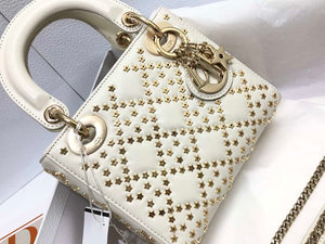 Dior M0505 Mini Dior Lady Bag White Metallic Cannage Lambskin with Beaded Embroidery - Default Title - View 5