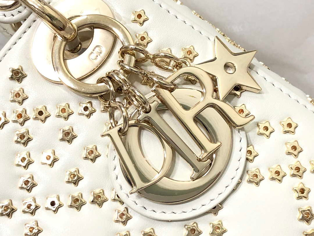 Dior M0505 Mini Dior Lady Bag White Metallic Cannage Lambskin with Beaded Embroidery