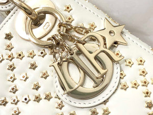 Dior M0505 Mini Dior Lady Bag White Metallic Cannage Lambskin with Beaded Embroidery - Default Title - View 6