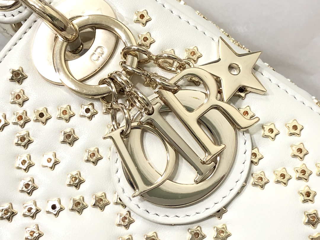 Dior M0505 Mini Dior Lady Bag White Metallic Cannage Lambskin with Beaded Embroidery