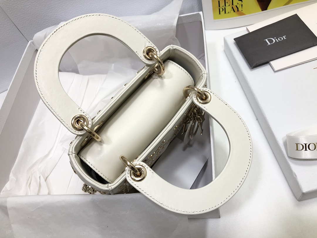 Dior M0505 Mini Dior Lady Bag White Metallic Cannage Lambskin with Beaded Embroidery - Default Title - View 7