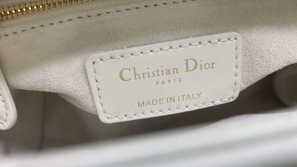Dior M0505 Mini Dior Lady Bag White Metallic Cannage Lambskin with Beaded Embroidery