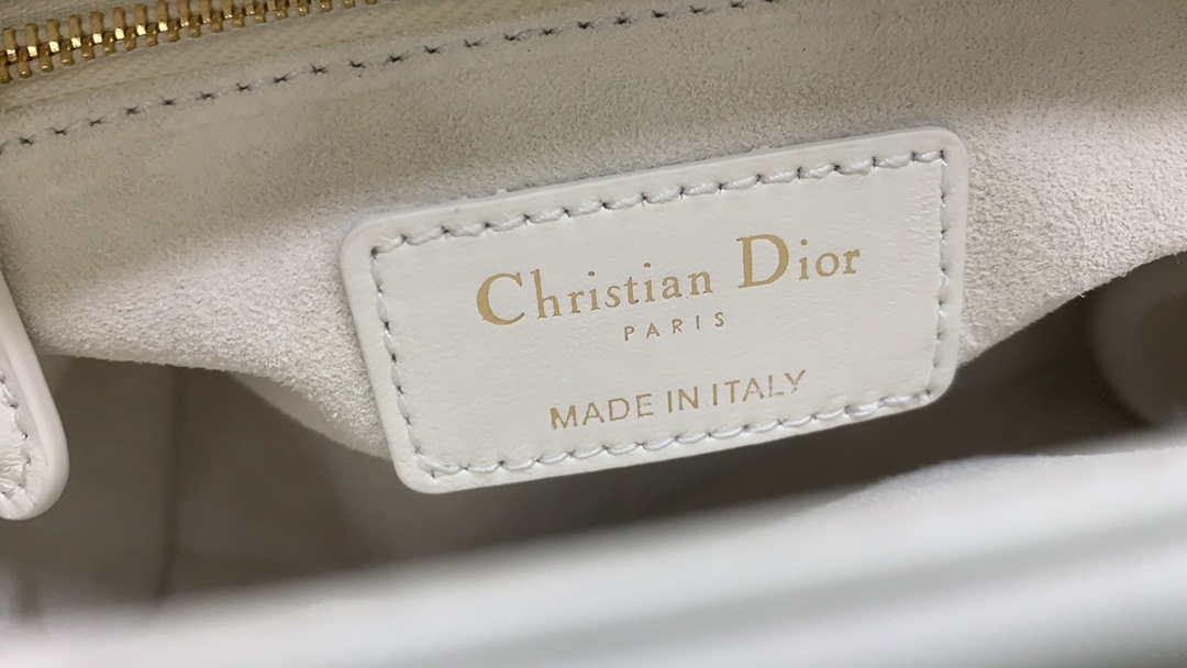 Dior M0505 Mini Dior Lady Bag White Metallic Cannage Lambskin with Beaded Embroidery