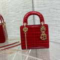 Dior M0505 Mini Dior Lady Bag Wine Red Cannage Crocodile Gold - Default Title - View 1