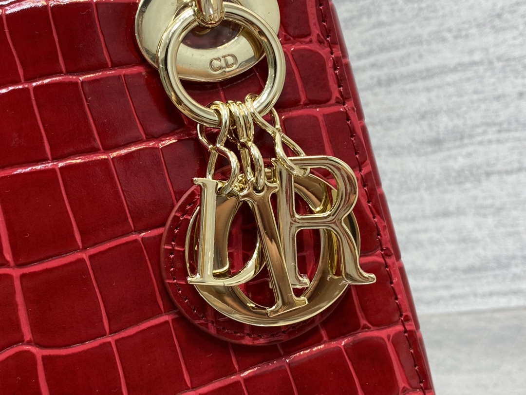 Dior M0505 Mini Dior Lady Bag Wine Red Cannage Crocodile Gold - Default Title - View 4