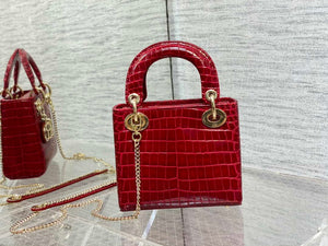 Dior M0505 Mini Dior Lady Bag Wine Red Cannage Crocodile Gold - Default Title - View 5
