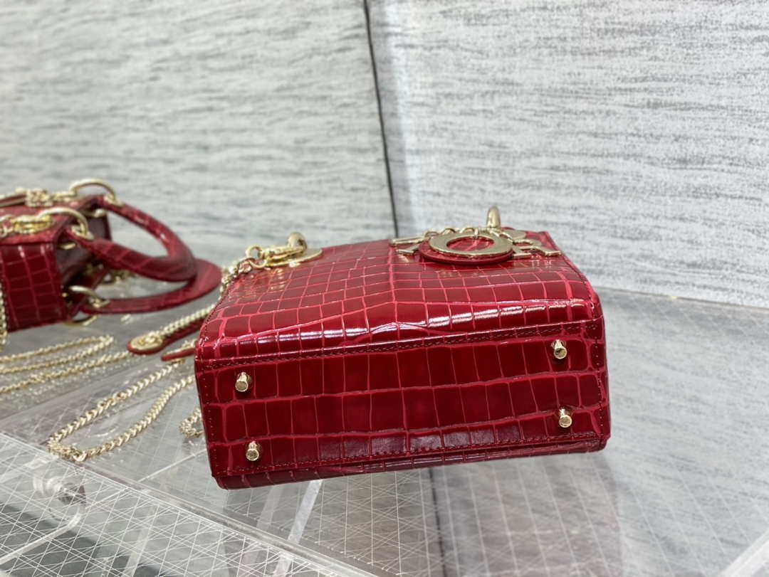 Dior M0505 Mini Dior Lady Bag Wine Red Cannage Crocodile Gold - Default Title - View 7