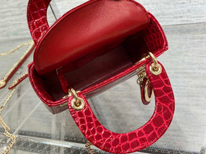 Dior M0505 Mini Dior Lady Bag Wine Red Cannage Crocodile Gold - Default Title - View 8
