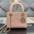 Dior M0505 Mini Lady Bag Metallic Cannage Lambskin Embroidery plum blossom beads Pink - Default Title - View 1