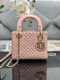 Dior M0505 Mini Lady Bag Metallic Cannage Lambskin Embroidery plum blossom beads Pink
