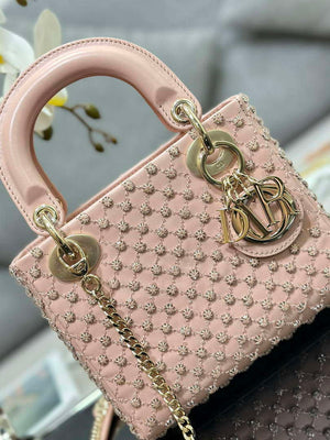 Dior M0505 Mini Lady Bag Metallic Cannage Lambskin Embroidery plum blossom beads Pink - Default Title - View 5