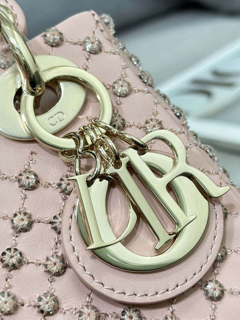 Dior M0505 Mini Lady Bag Metallic Cannage Lambskin Embroidery plum blossom beads Pink - Default Title - View 6