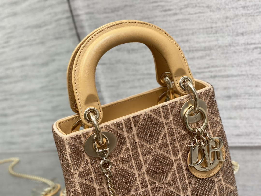 Dior M0505 Mini Lady Bag Metallic Cannage Lambskin Limited Edition Heavy Industry Beads Apricot - Default Title - View 2