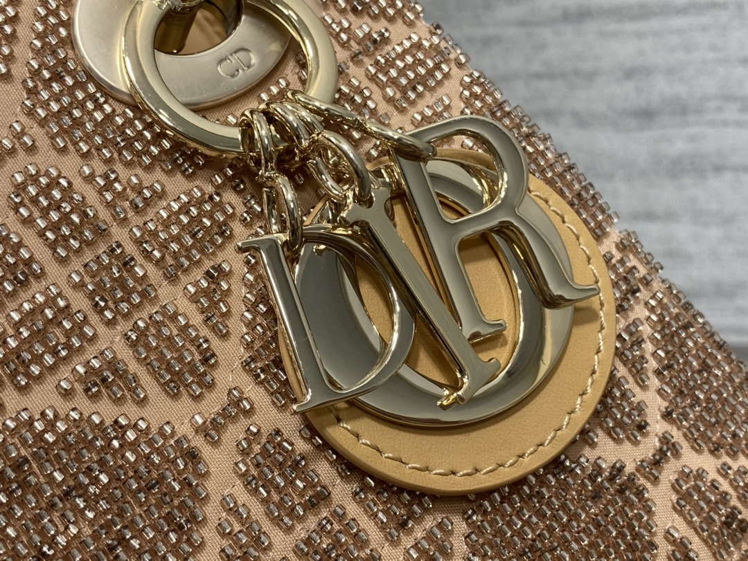 Dior M0505 Mini Lady Bag Metallic Cannage Lambskin Limited Edition Heavy Industry Beads Apricot - Default Title - View 3