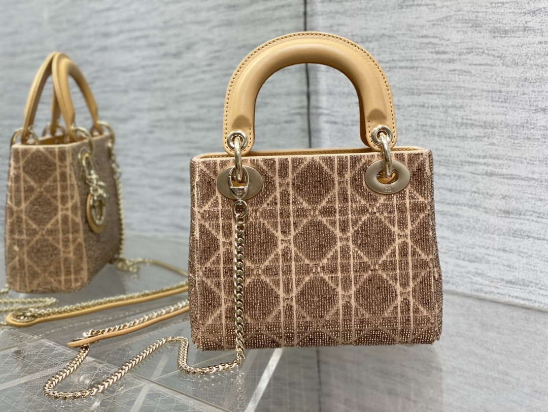 Dior M0505 Mini Lady Bag Metallic Cannage Lambskin Limited Edition Heavy Industry Beads Apricot - Default Title - View 5