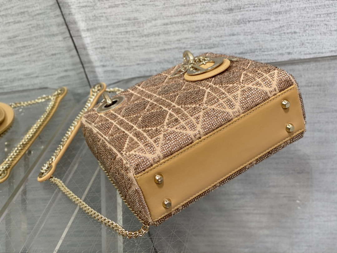 Dior M0505 Mini Lady Bag Metallic Cannage Lambskin Limited Edition Heavy Industry Beads Apricot - Default Title - View 7