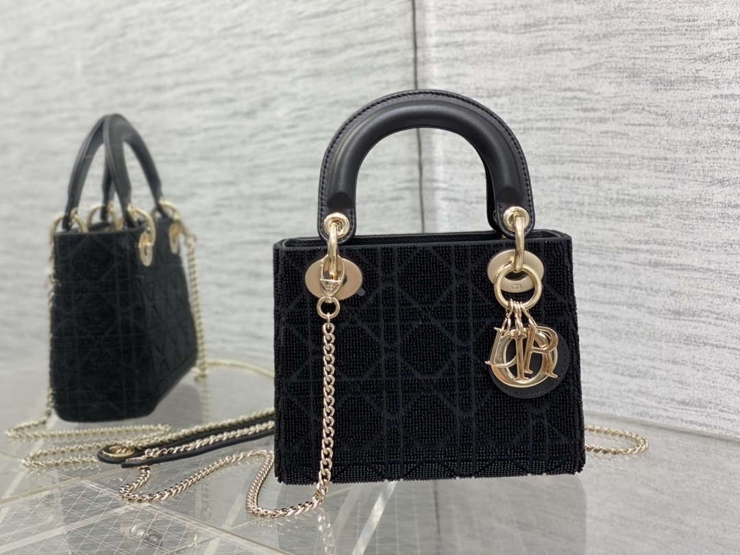 Dior M0505 Mini Lady Bag Metallic Cannage Lambskin Limited Edition Heavy Industry Beads Black - Default Title - View 1