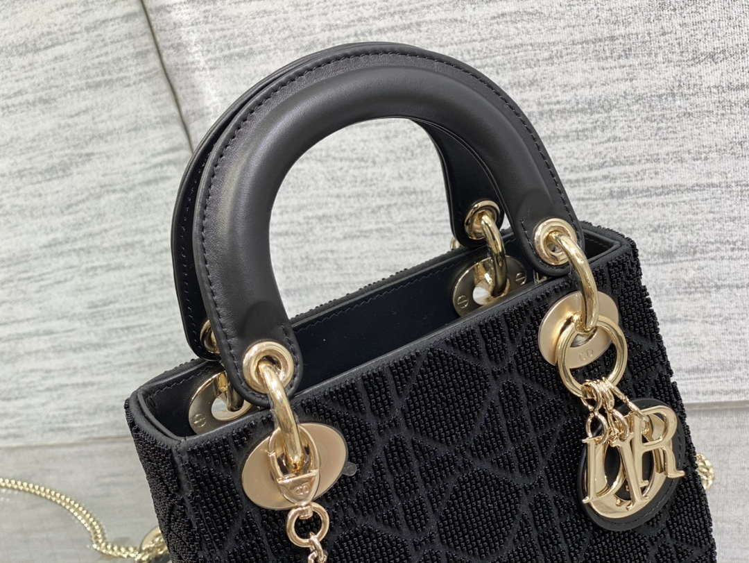 Dior M0505 Mini Lady Bag Metallic Cannage Lambskin Limited Edition Heavy Industry Beads Black - Default Title - View 2